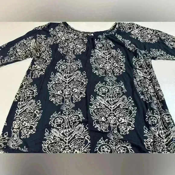 LUCKY BRAND BLOUSE WOMEN'S SIZE 1X SOFT VISCOSE  3/4 SLEEVE Paisley Black Tan - Picture 3 of 13